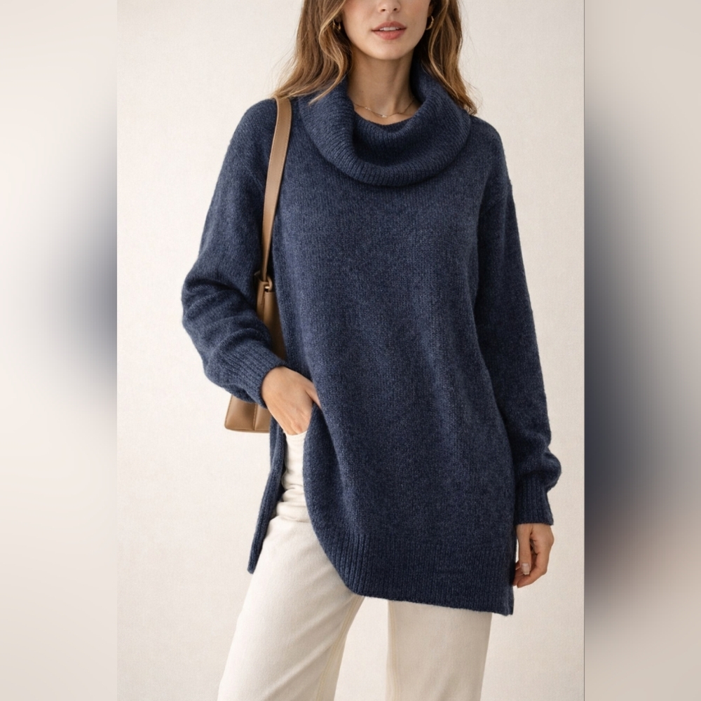 🖤 MOUSSY Navy Cowl Neck Knit Sweater Oversized FREE Size